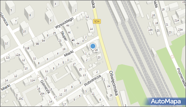 Mysłowice, Oświęcimska, 18a, mapa Mysłowice