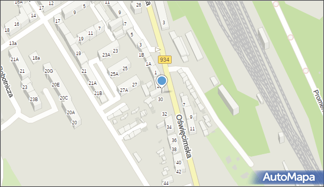 Mysłowice, Oświęcimska, 28a, mapa Mysłowice