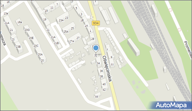 Mysłowice, Oświęcimska, 32, mapa Mysłowice