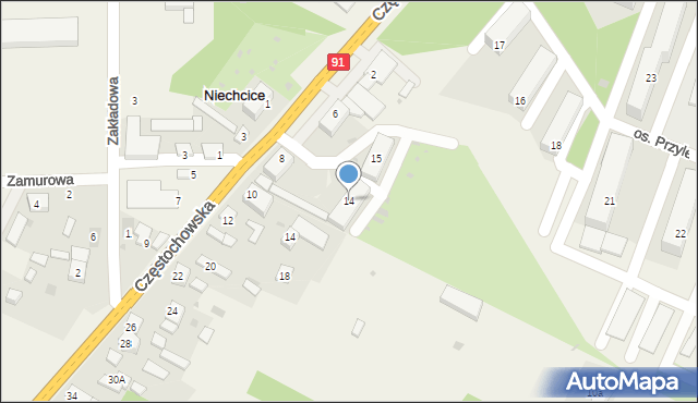 Niechcice, Osiedle Przylesie, 14, mapa Niechcice