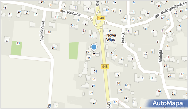 Nowa Wieś, Oświęcimska, 57, mapa Nowa Wieś