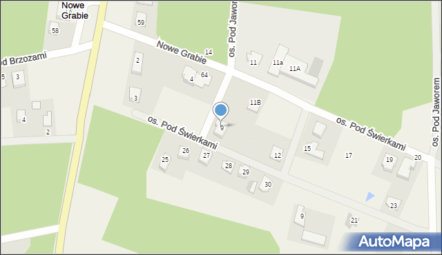 Nowe Grabie, Osiedle Pod Świerkami, 9, mapa Nowe Grabie