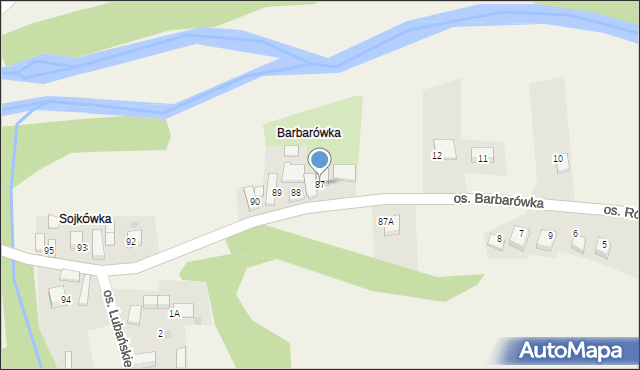 Ochotnica Dolna, Osiedle Barbarówka, 87, mapa Ochotnica Dolna