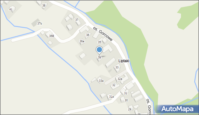 Ochotnica Dolna, Osiedle Gorcowe, 34, mapa Ochotnica Dolna