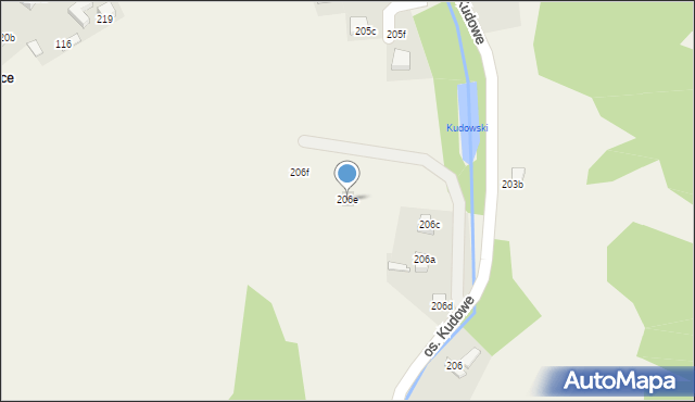 Ochotnica Dolna, Osiedle Kudowe, 206e, mapa Ochotnica Dolna