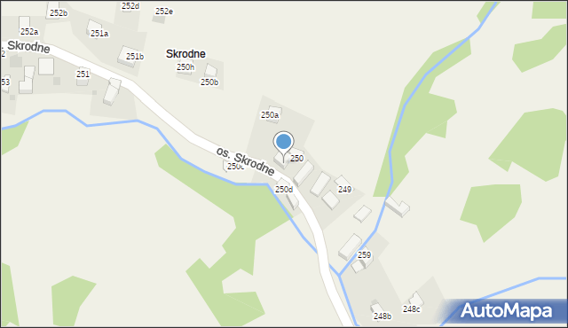 Ochotnica Dolna, Osiedle Skrodne, 250e, mapa Ochotnica Dolna