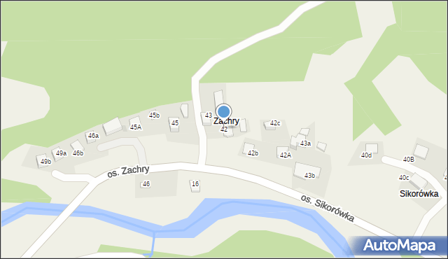 Ochotnica Dolna, Osiedle Zachry, 42, mapa Ochotnica Dolna