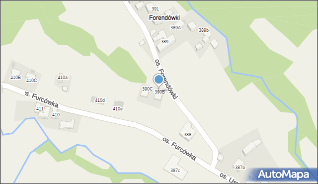 Ochotnica Górna, Osiedle Forendówki, 390B, mapa Ochotnica Górna