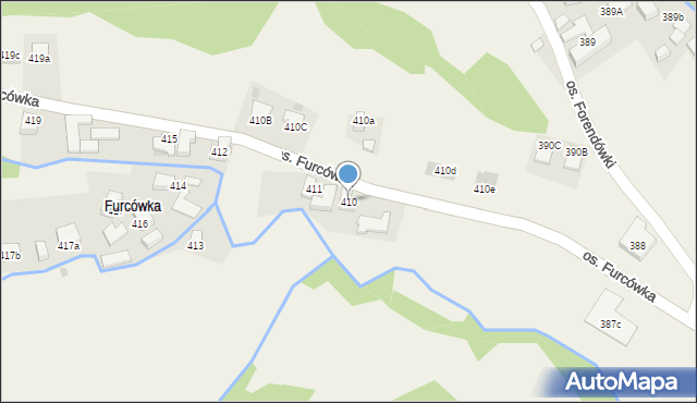 Ochotnica Górna, Osiedle Furcówka, 410, mapa Ochotnica Górna