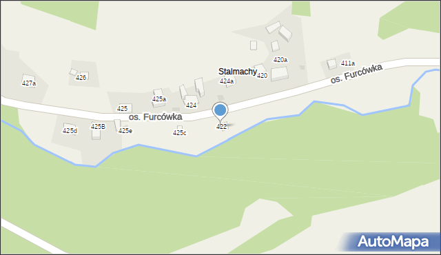 Ochotnica Górna, Osiedle Furcówka, 422, mapa Ochotnica Górna