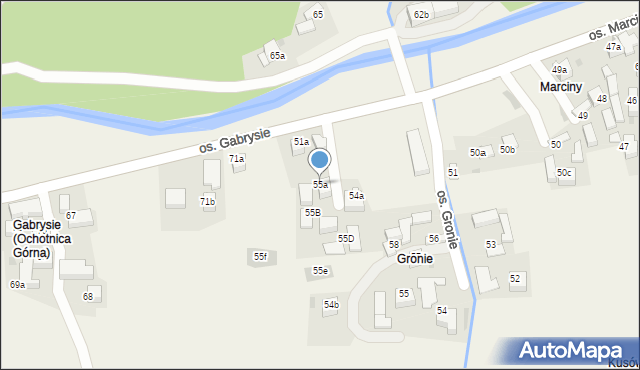 Ochotnica Górna, Osiedle Gronie, 55a, mapa Ochotnica Górna