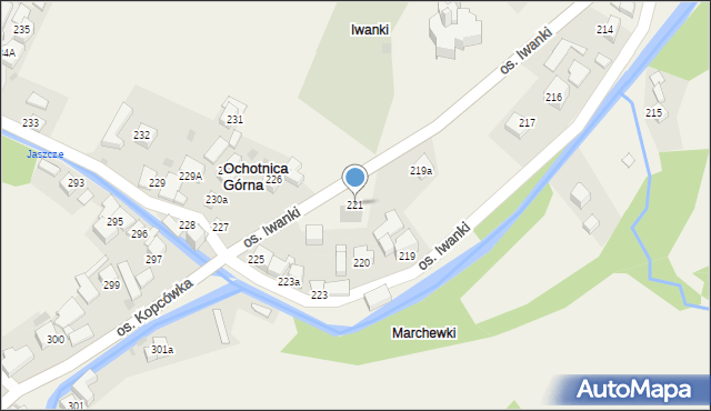 Ochotnica Górna, Osiedle Iwanki, 221, mapa Ochotnica Górna