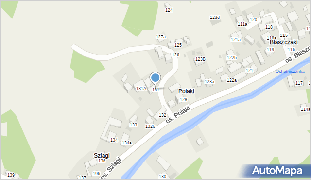 Ochotnica Górna, Osiedle Polaki, 131, mapa Ochotnica Górna