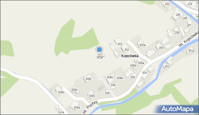 Ochotnica Górna, Osiedle Puchry, 302a, mapa Ochotnica Górna