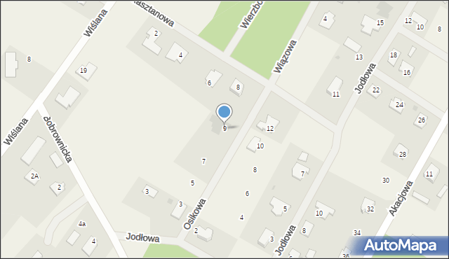 Osiek nad Wisłą, Osikowa, 9, mapa Osiek nad Wisłą