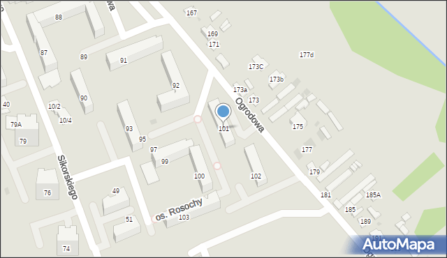 Ostrowiec Świętokrzyski, Osiedle Rosochy, 101, mapa Ostrowiec Świętokrzyski