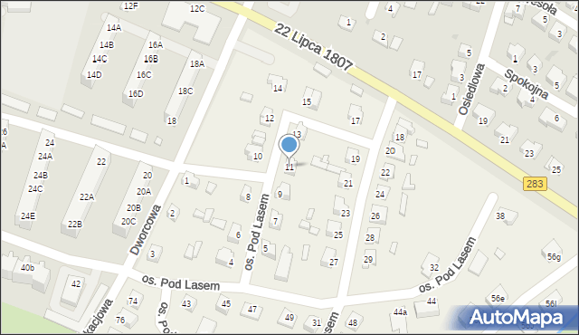 Podbrzezie Dolne, Osiedle Pod Lasem, 11, mapa Podbrzezie Dolne
