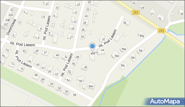 Podbrzezie Dolne, Osiedle Pod Lasem, 44a, mapa Podbrzezie Dolne