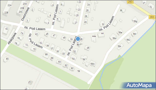 Podbrzezie Dolne, Osiedle Pod Lasem, 50, mapa Podbrzezie Dolne