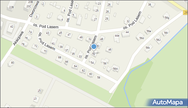 Podbrzezie Dolne, Osiedle Pod Lasem, 52, mapa Podbrzezie Dolne
