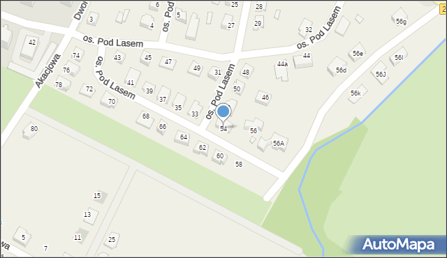 Podbrzezie Dolne, Osiedle Pod Lasem, 54, mapa Podbrzezie Dolne