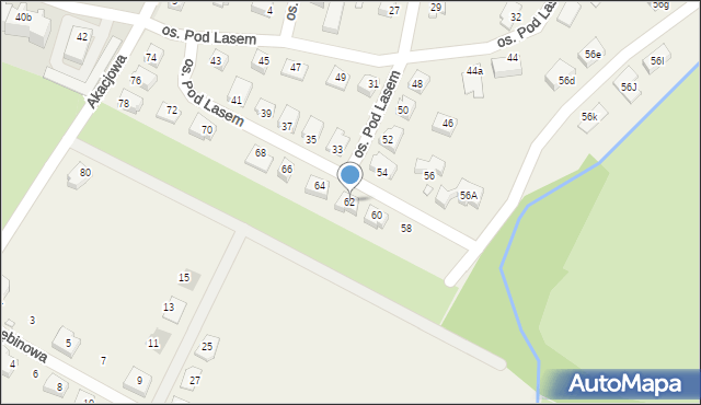 Podbrzezie Dolne, Osiedle Pod Lasem, 62, mapa Podbrzezie Dolne