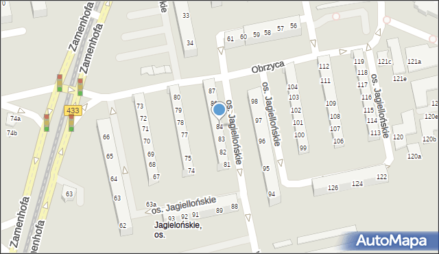 Poznań, Osiedle Jagiellońskie, 84, mapa Poznania