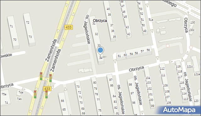 Poznań, Osiedle Jagiellońskie, 34, mapa Poznania