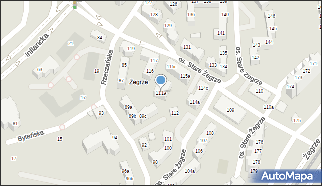 Poznań, Osiedle Stare Żegrze, 111a, mapa Poznania