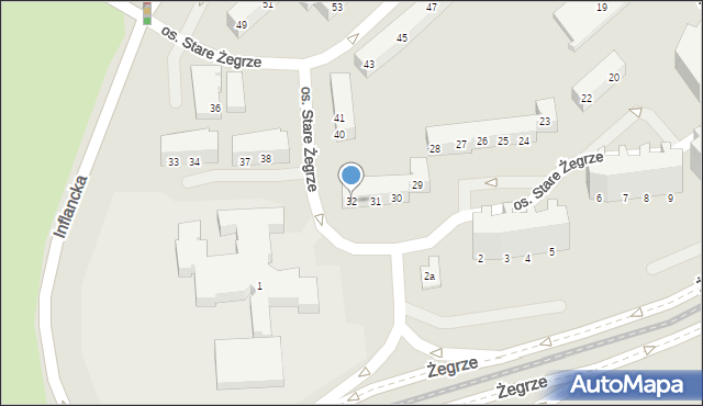 Poznań, Osiedle Stare Żegrze, 32, mapa Poznania