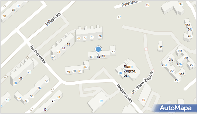 Poznań, Osiedle Stare Żegrze, 64, mapa Poznania