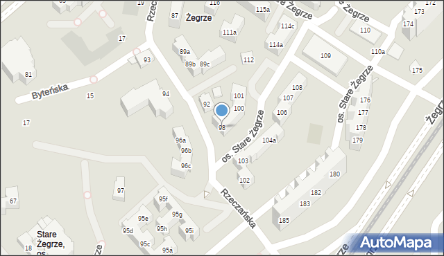 Poznań, Osiedle Stare Żegrze, 98, mapa Poznania