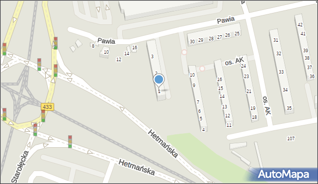 Poznań, Osiedle Armii Krajowej, 1, mapa Poznania