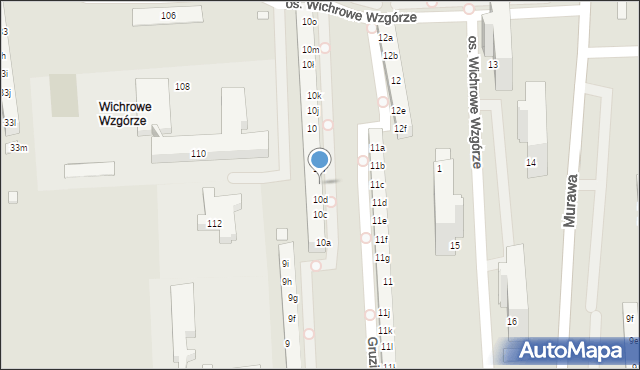 Poznań, Osiedle Wichrowe Wzgórze, 10e, mapa Poznania