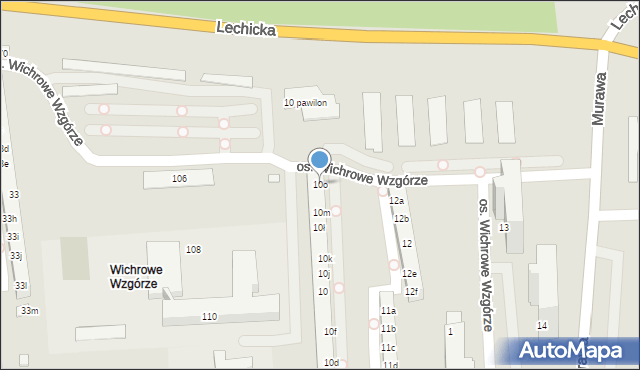 Poznań, Osiedle Wichrowe Wzgórze, 10o, mapa Poznania