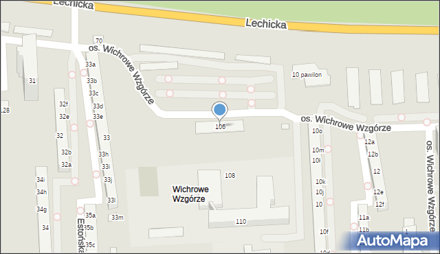 Poznań, Osiedle Wichrowe Wzgórze, 106, mapa Poznania
