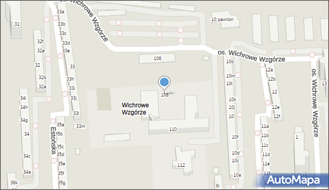Poznań, Osiedle Wichrowe Wzgórze, 108, mapa Poznania