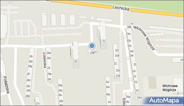Poznań, Osiedle Wichrowe Wzgórze, 128, mapa Poznania