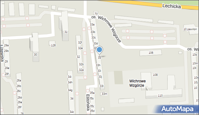 Poznań, Osiedle Wichrowe Wzgórze, 33, mapa Poznania