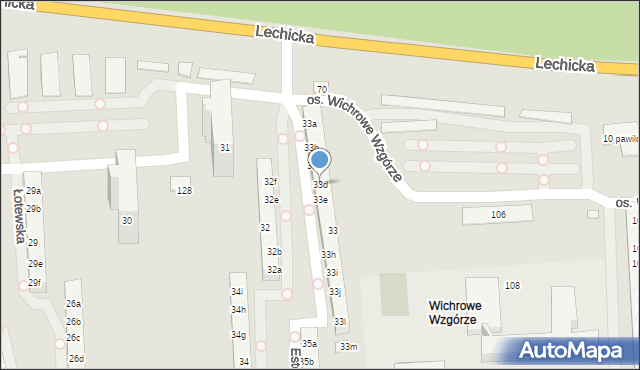 Poznań, Osiedle Wichrowe Wzgórze, 33d, mapa Poznania