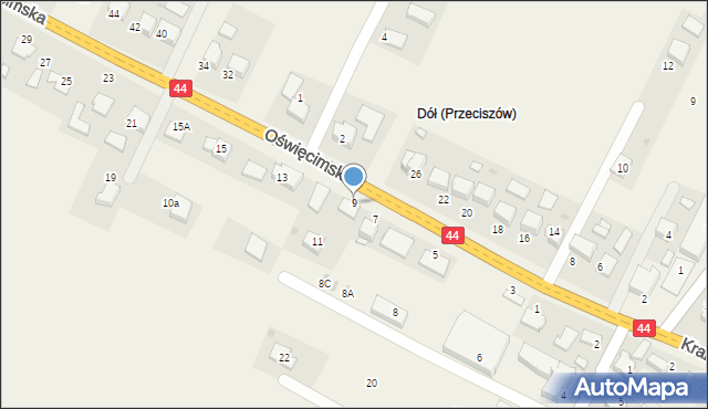 Przeciszów, Oświęcimska, 9, mapa Przeciszów