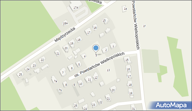 Pszczew, Osiedle Powstańców Wielkopolskich, 3, mapa Pszczew
