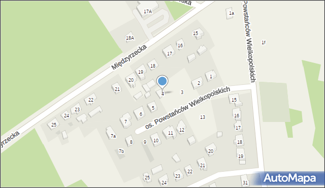 Pszczew, Osiedle Powstańców Wielkopolskich, 4, mapa Pszczew