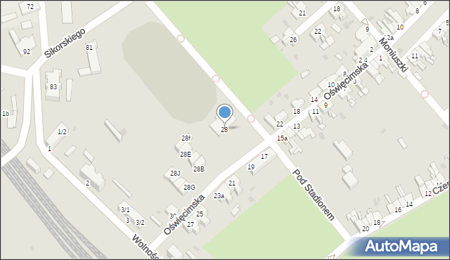 Pyskowice, Oświęcimska, 28, mapa Pyskowice