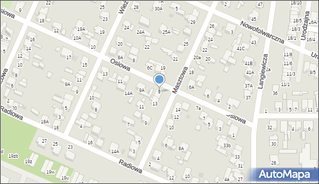 Radom, Osiowa, 9, mapa Radomia
