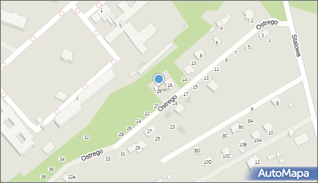 Radom, Ostrego, por., 18, mapa Radomia