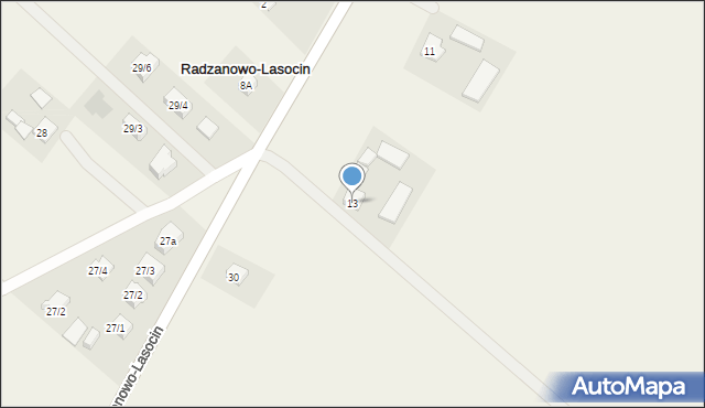 Radzanowo, Ostatnia, 13, mapa Radzanowo