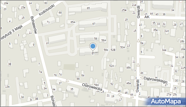 Radzyń Podlaski, Ostrowiecka, 57, mapa Radzyń Podlaski