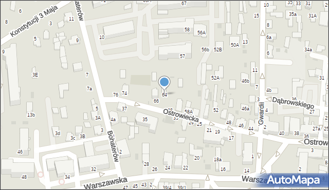 Radzyń Podlaski, Ostrowiecka, 64, mapa Radzyń Podlaski