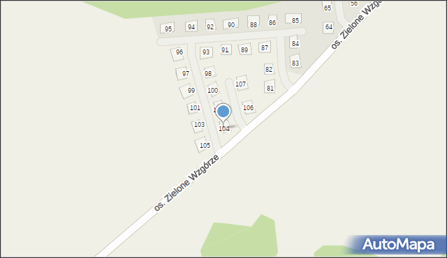 Rozłogi, Osiedle Zielone Wzgórze, 104, mapa Rozłogi